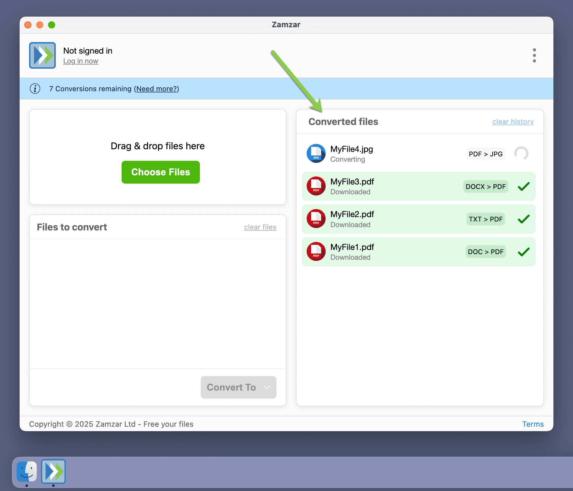 Highlights the Converted Files section