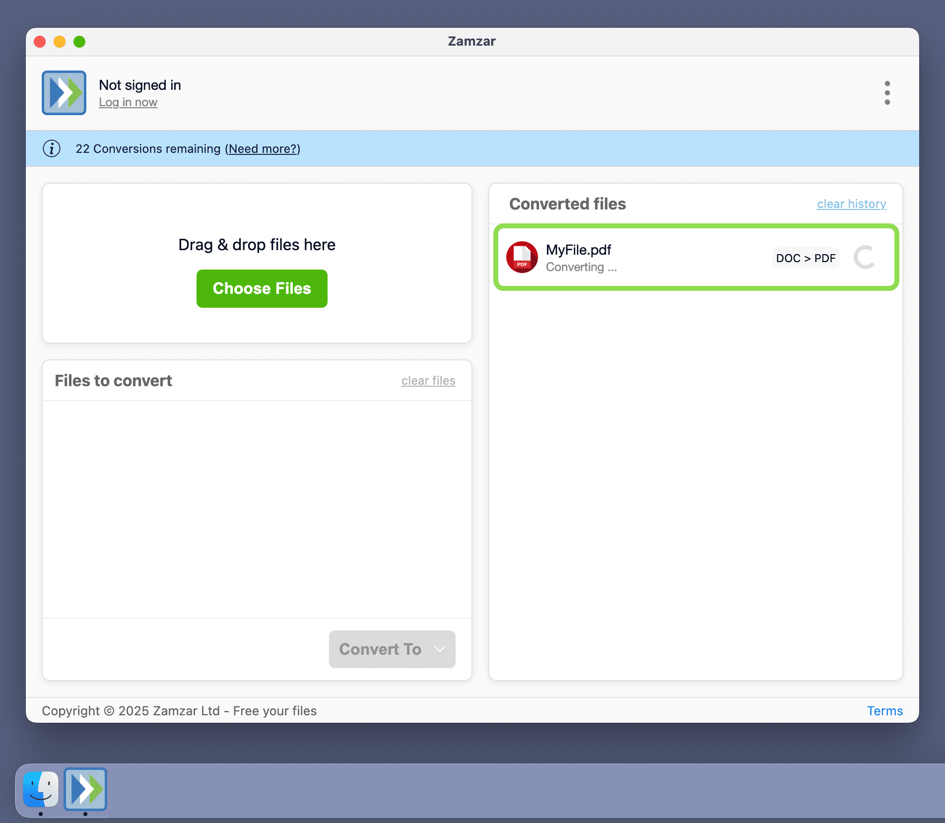 Shows the progress of files in the Converted files section