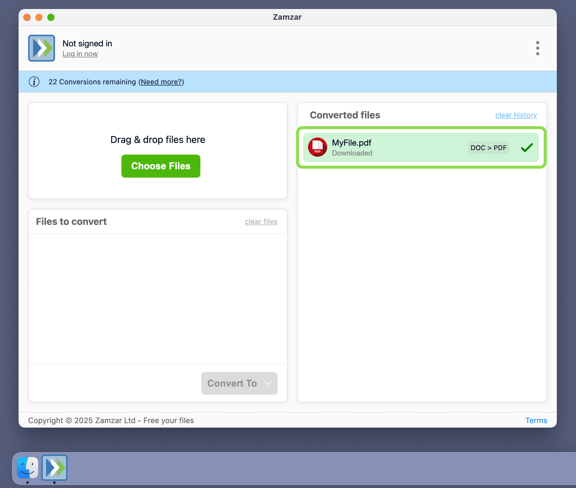 Shows downloaded files in the Converted files section