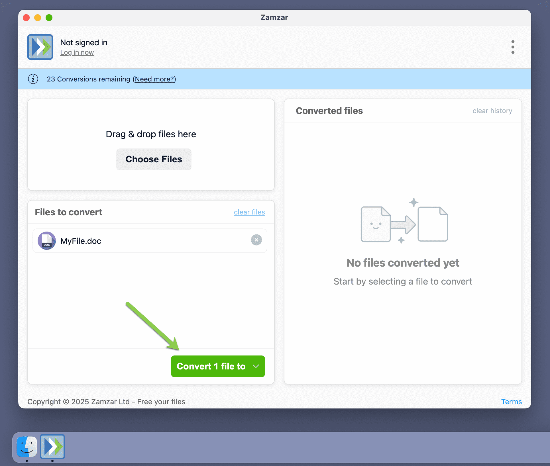 Highlights the Convert button