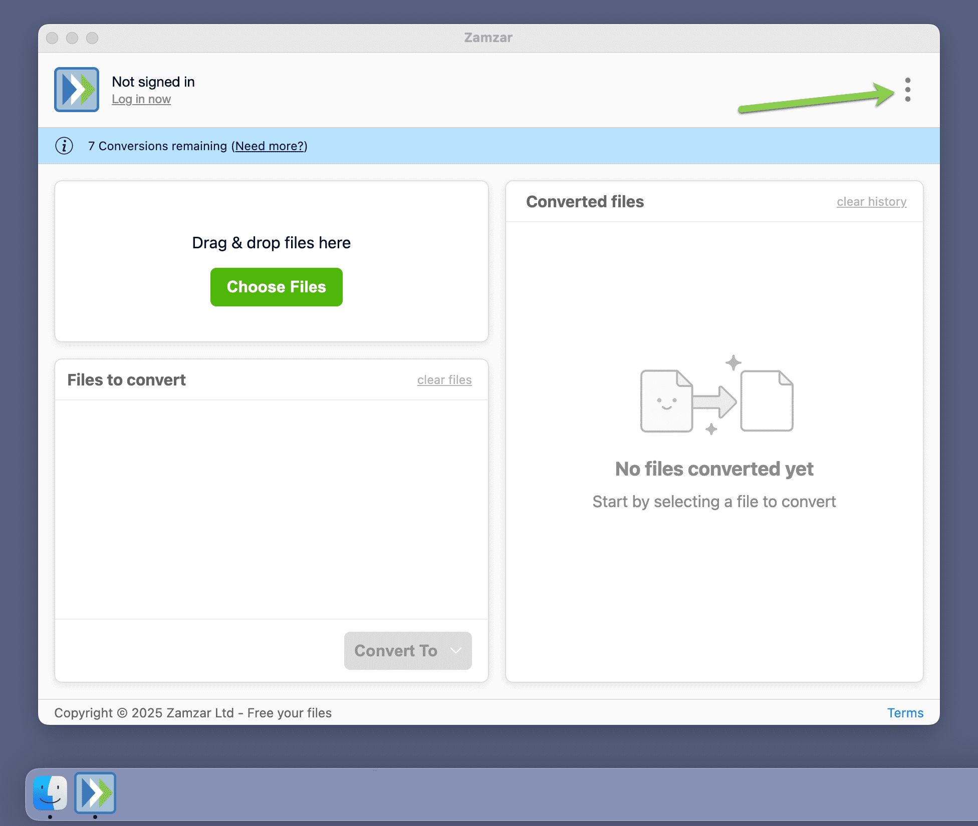 Highlights the three dots menu