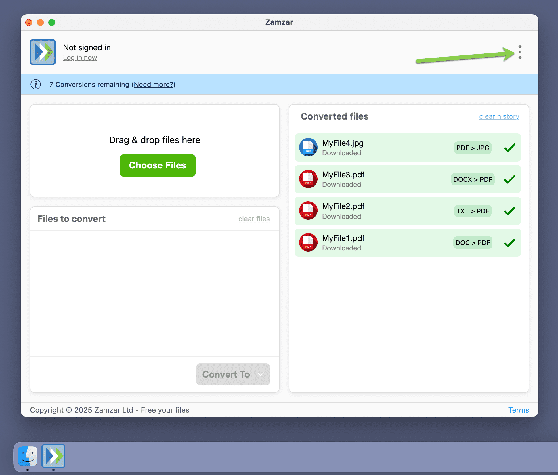 Highlights the three dots menu
