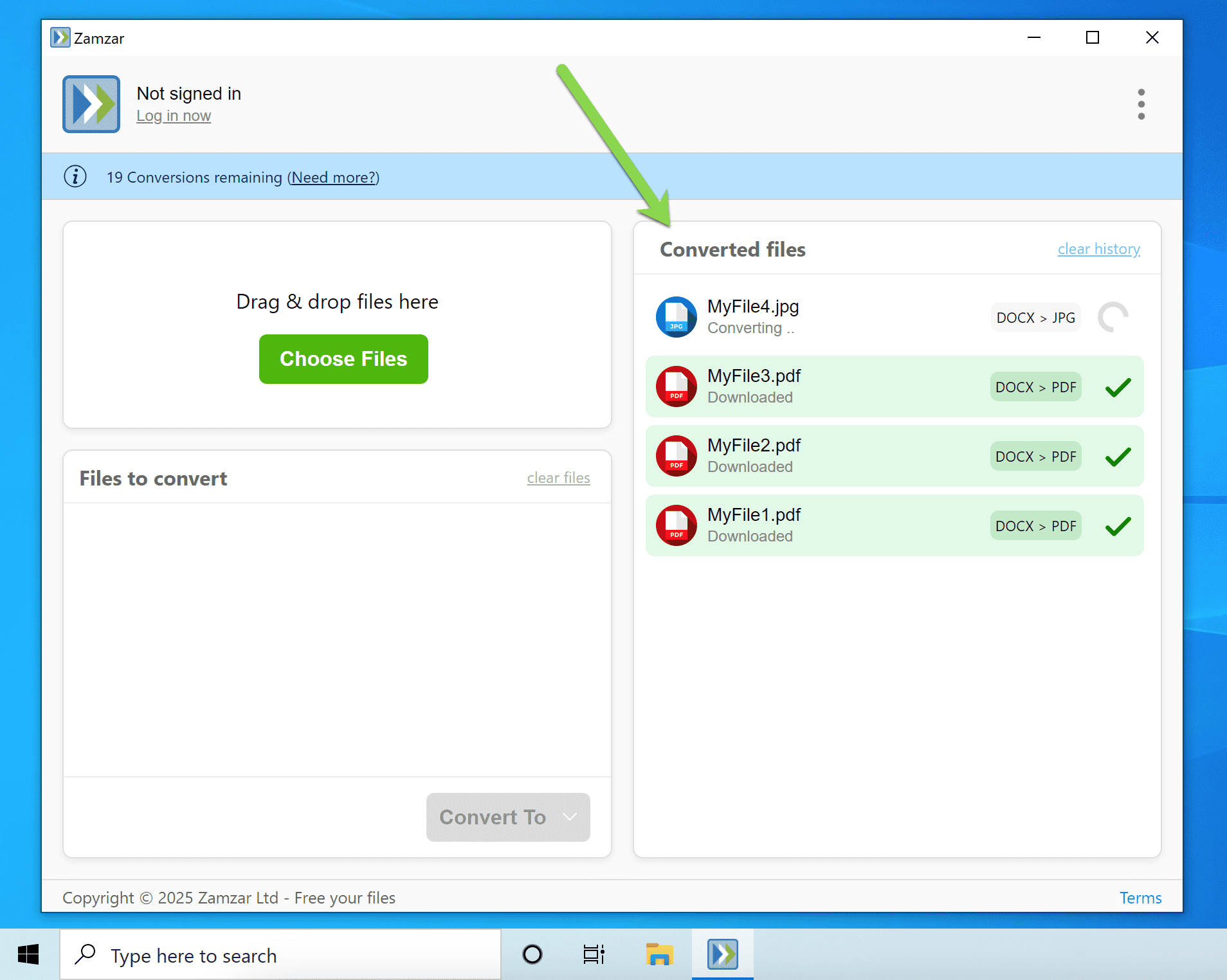 Highlights the Converted Files section