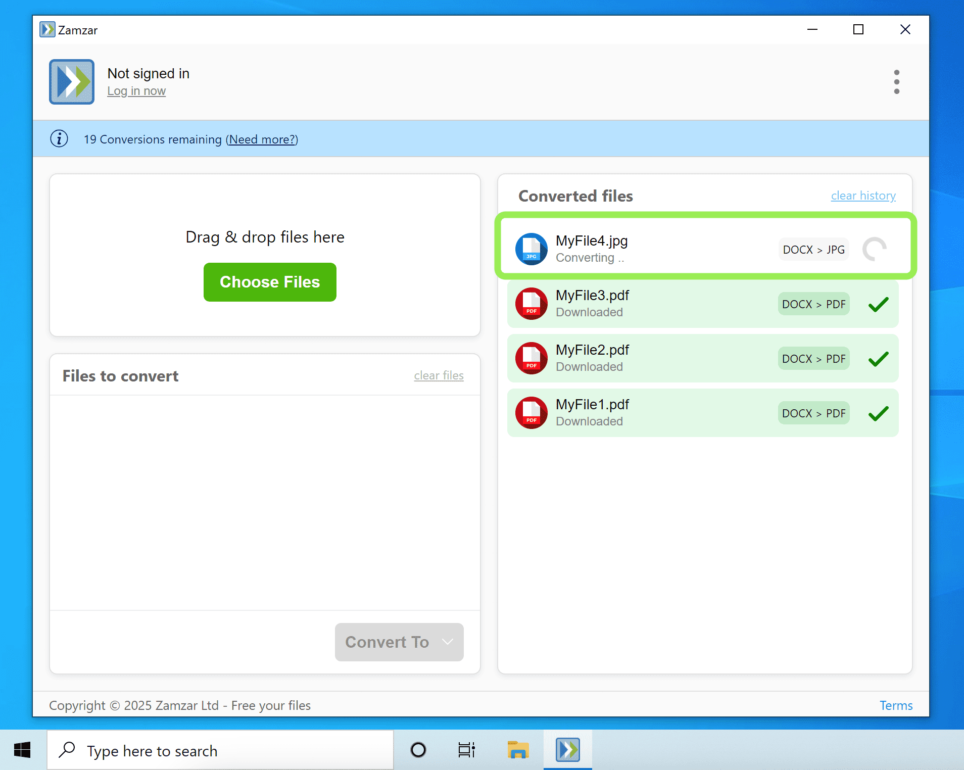 Shows the status of files being converted