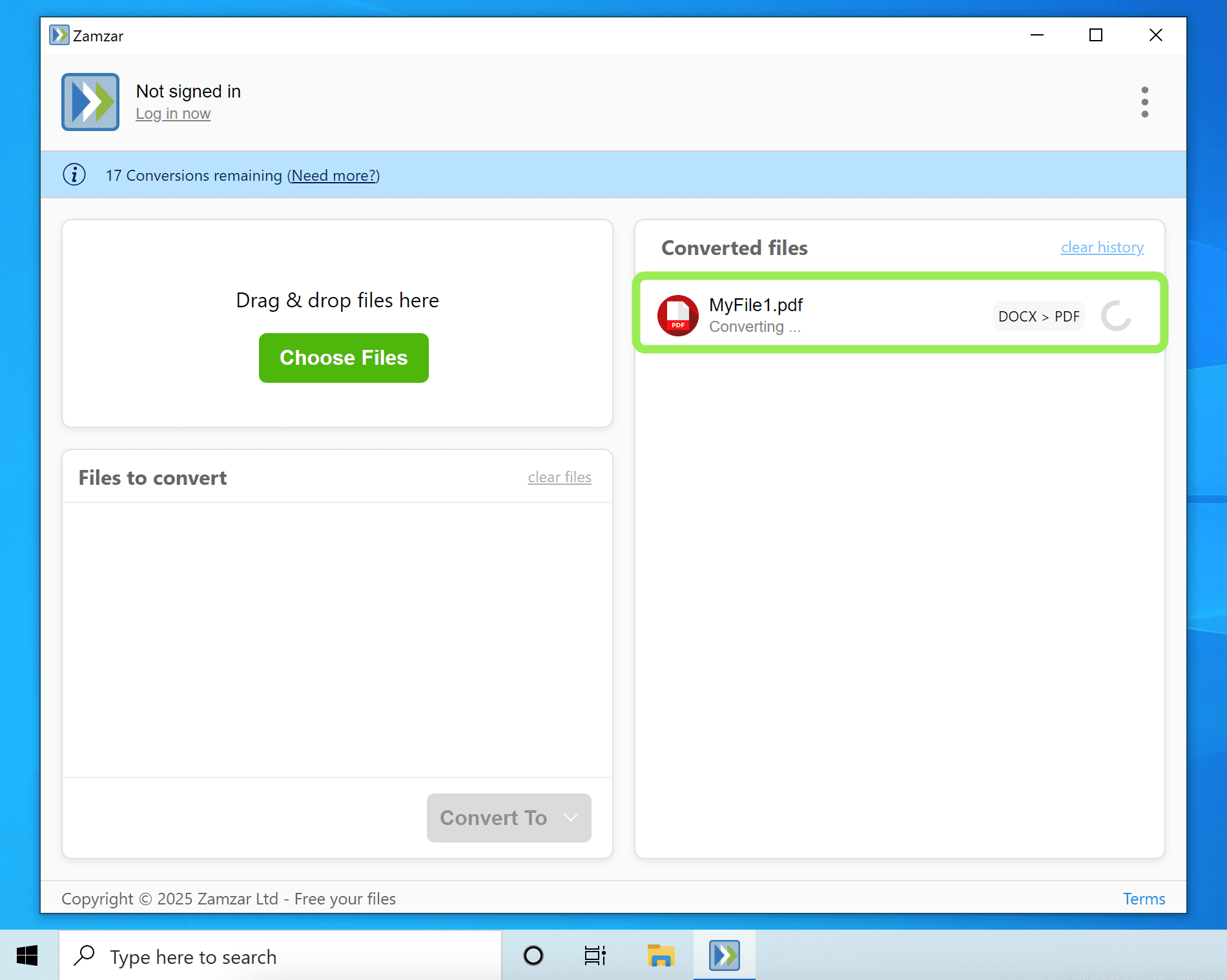 Shows the file being converted