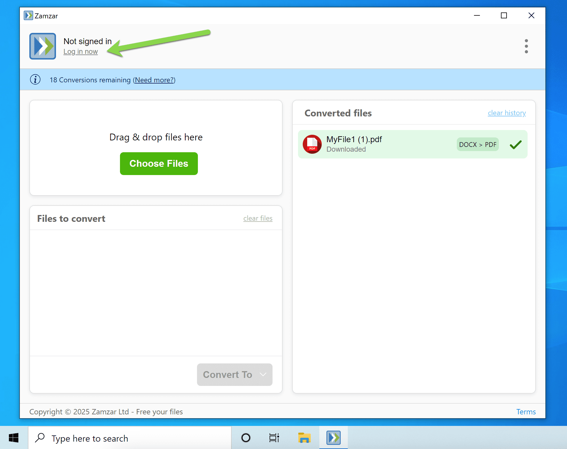 Highlights the login link
