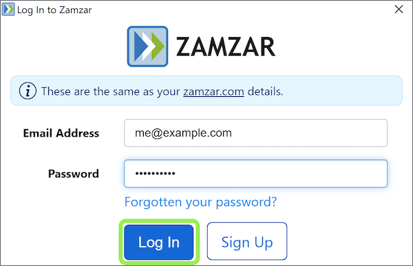 Shows the login window